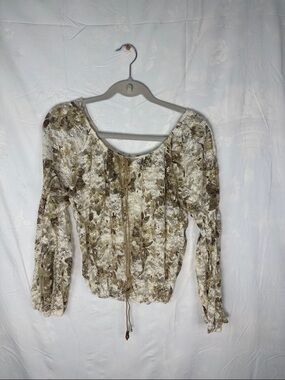 Dots Floral Lace Peasant Top - Cream & Brown
